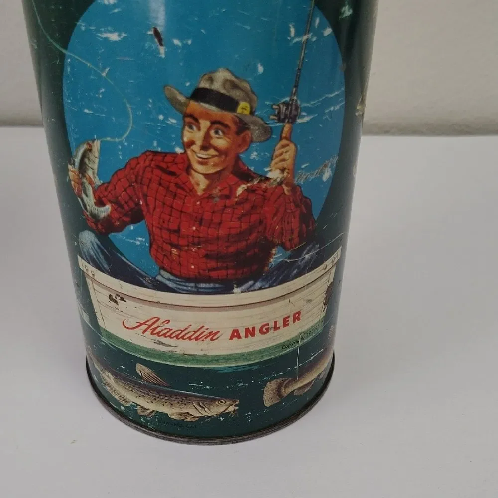 Vintage Aladdin Angler Thermos with Red Lid